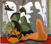 Ernst Ludwig Kirchner Stil-life with sculpture in front of a window France oil painting artist